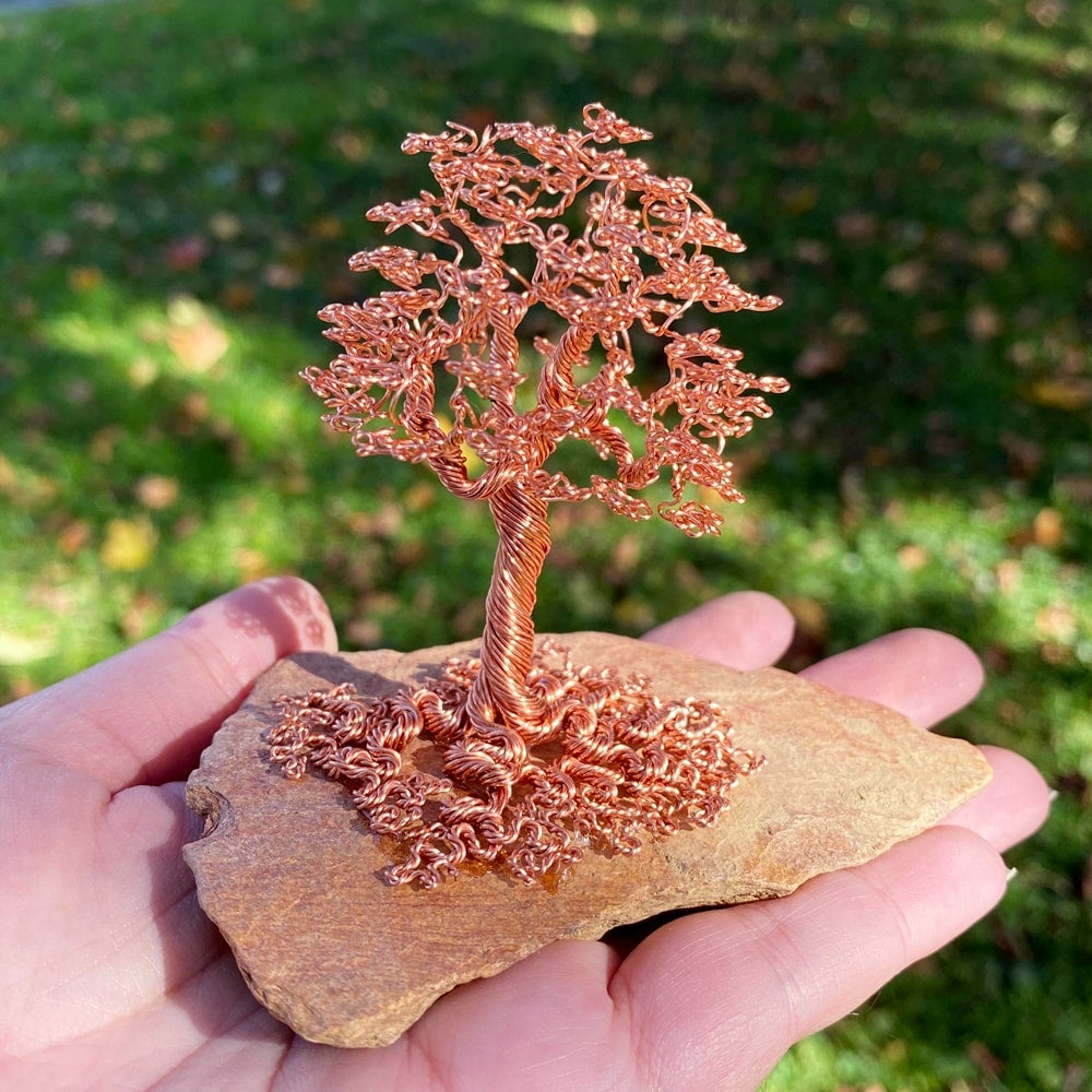 Small Copper Tree on Natural Rock | WireStruck