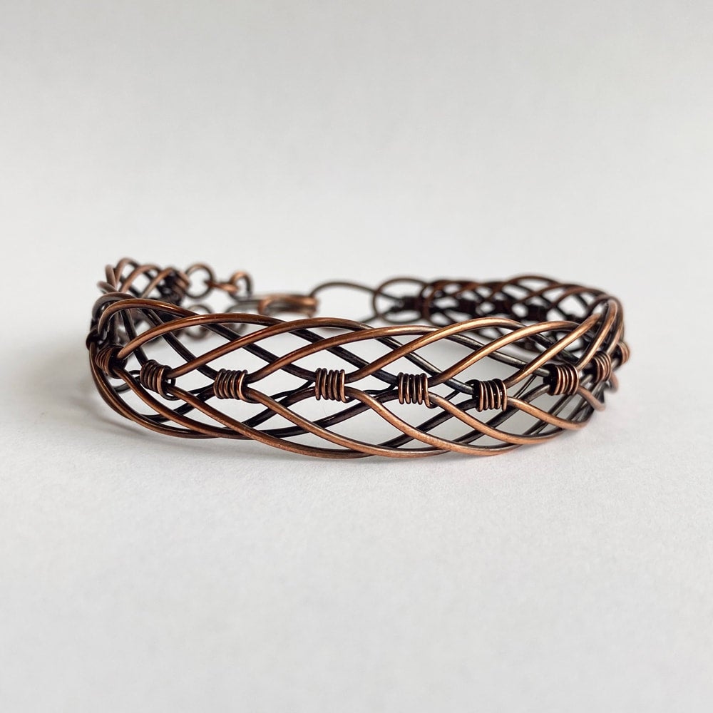 Women's Caged Woven Wire Copper Bracelet